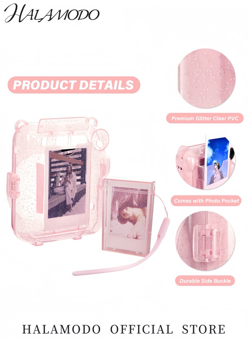 هالامودو جراب صلب لامع لكاميرا Fujifilm Instax Mini 11 الفورية غطاء واقٍ شفاف للغاية مع حزام كتف قابل للتعديل - Image 5