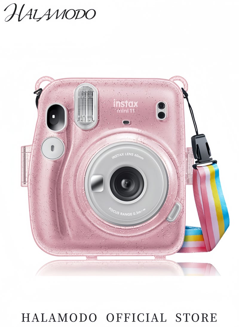 هالامودو جراب صلب لامع لكاميرا Fujifilm Instax Mini 11 الفورية غطاء واقٍ شفاف للغاية مع حزام كتف قابل للتعديل - Image 3