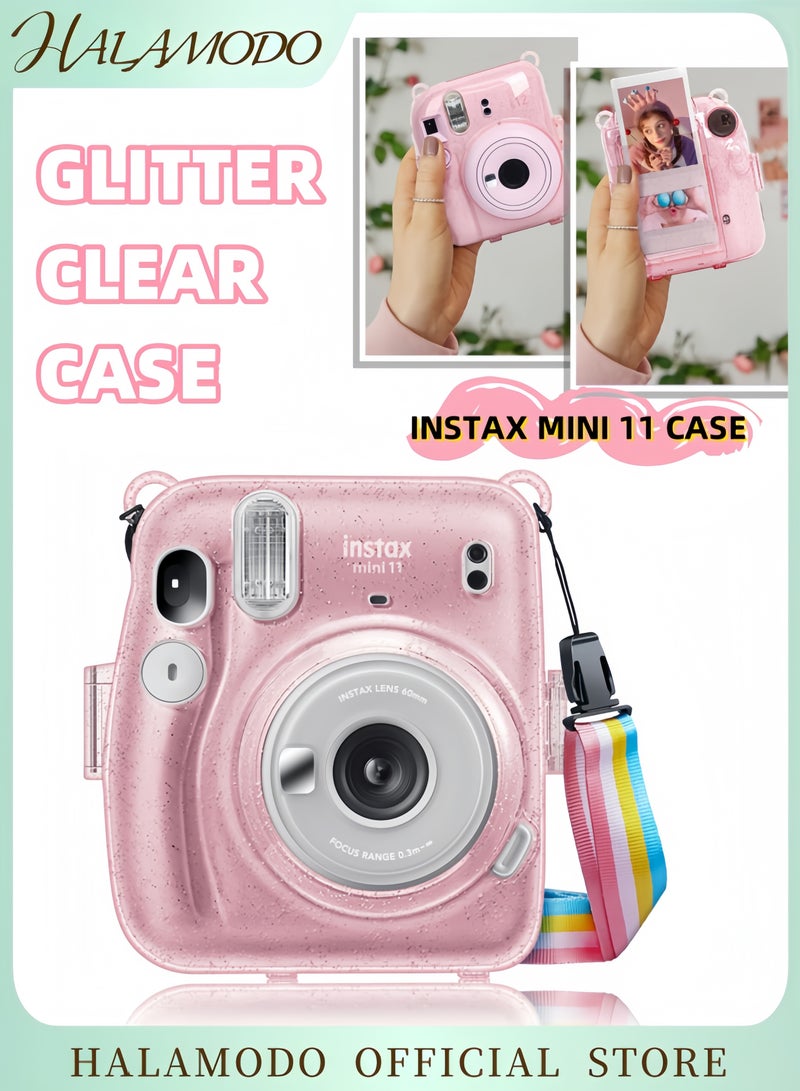 هالامودو جراب صلب لامع لكاميرا Fujifilm Instax Mini 11 الفورية غطاء واقٍ شفاف للغاية مع حزام كتف قابل للتعديل - Image 1