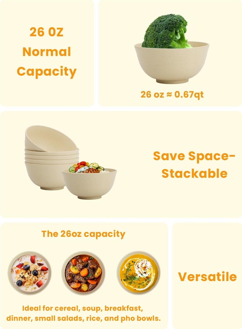 Homienly Kitchen Bowls Wheat Straw Unbreakable Bowls for Dorm,RV,Camping,Cereal Bowls Set of 6 Lightweight and Stackable Bowls for Microwave and Dishwasher Safe (26oz,Beige) - Image 5