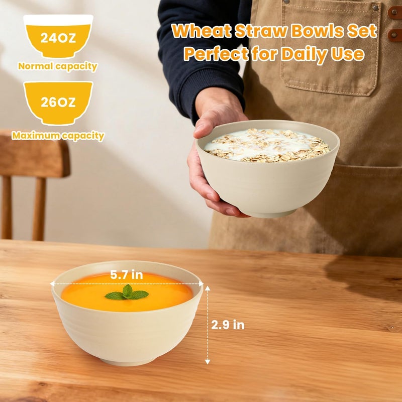 Homienly Kitchen Bowls Wheat Straw Unbreakable Bowls for Dorm,RV,Camping,Cereal Bowls Set of 6 Lightweight and Stackable Bowls for Microwave and Dishwasher Safe (26oz,Beige) - Image 2