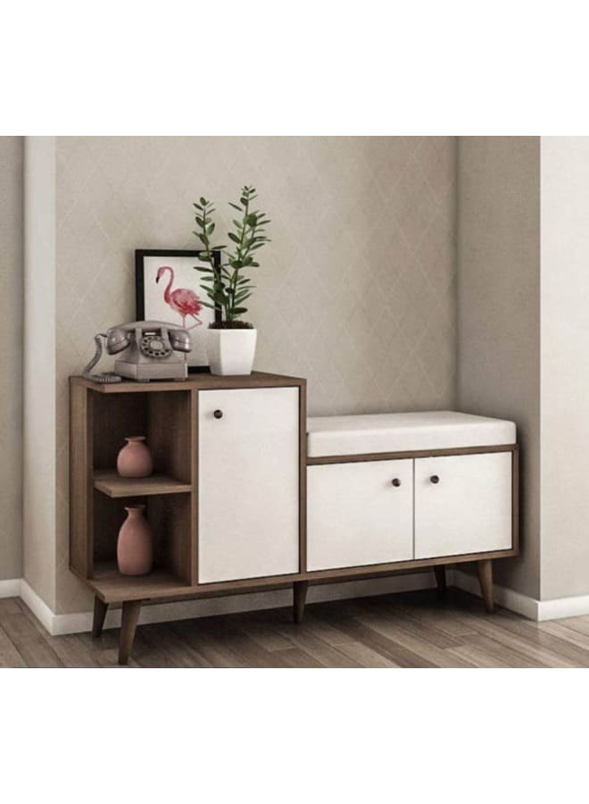 Retro Modern shoe rack with bench, 110cm - White x Brown RA-S34 - Image 1