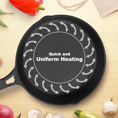 ROSTON Cast Iron Skillet Frying Pan, Pre-Seasoned Cooking Pan 20Cm (8 Inch) Long Handle with Silicon Grip Cast Iron Cookware,Black - Image 4