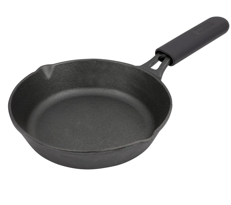 ROSTON Cast Iron Skillet Frying Pan, Pre-Seasoned Cooking Pan 20Cm (8 Inch) Long Handle with Silicon Grip Cast Iron Cookware,Black - Image 1