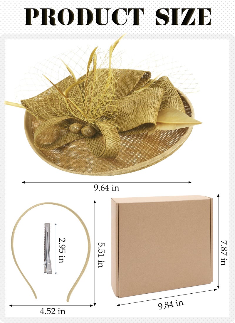 Zinniday Derby Hats for Women 2026 - Brown Yellow Kentucky Outfits Fascinators Headpiece Fancy High Tea Party Attire Church Hats for Ladies 1920s 40s 50s Vintage Dressy Accessories - Image 2