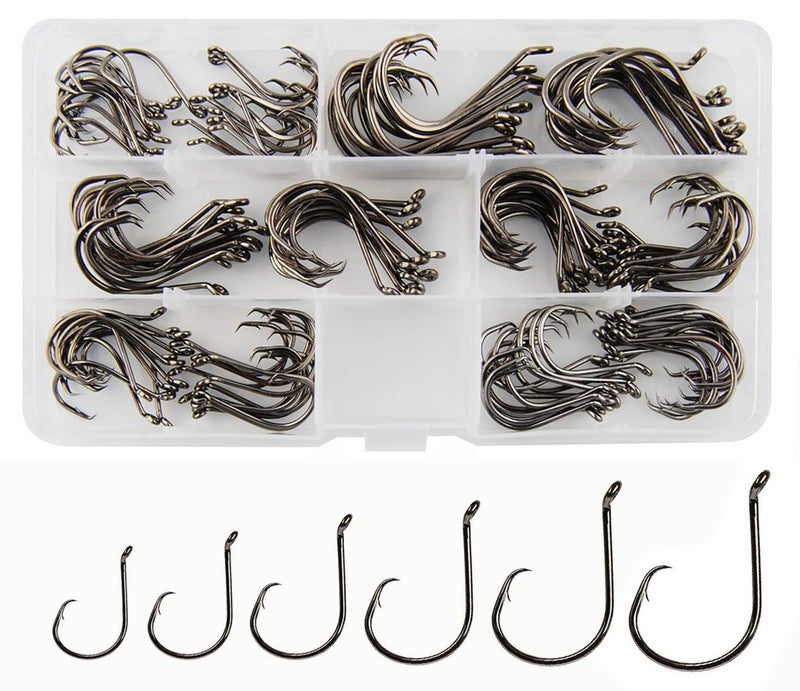 JSHANMEI 150PCS Fishing Hooks Circle Hooks, 2X Strong High Carbon Steel Freshwater Saltwater Octopus Catfish Hooks Offset Bulk Fishing Hooks Set #1 1/0 2/0 3/0 4/0 5/0 - Image 1