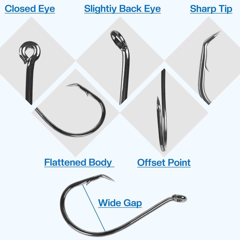 JSHANMEI 150PCS Fishing Hooks Circle Hooks, 2X Strong High Carbon Steel Freshwater Saltwater Octopus Catfish Hooks Offset Bulk Fishing Hooks Set #1 1/0 2/0 3/0 4/0 5/0 - Image 4