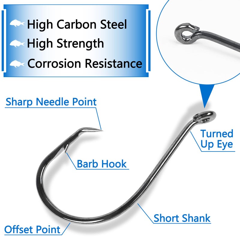 JSHANMEI 150PCS Fishing Hooks Circle Hooks, 2X Strong High Carbon Steel Freshwater Saltwater Octopus Catfish Hooks Offset Bulk Fishing Hooks Set #1 1/0 2/0 3/0 4/0 5/0 - Image 2