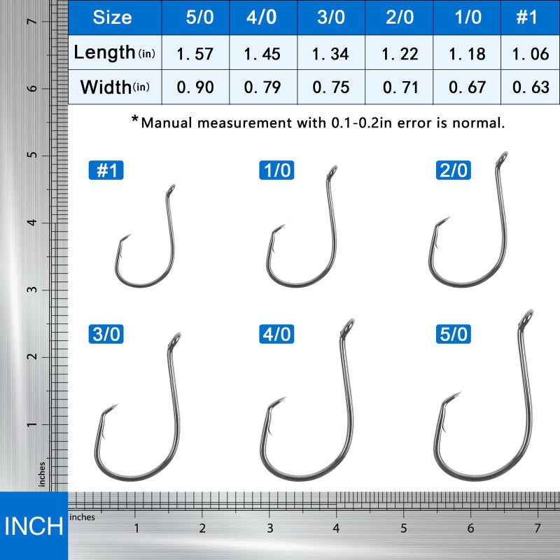 JSHANMEI 150PCS Fishing Hooks Circle Hooks, 2X Strong High Carbon Steel Freshwater Saltwater Octopus Catfish Hooks Offset Bulk Fishing Hooks Set #1 1/0 2/0 3/0 4/0 5/0 - Image 3