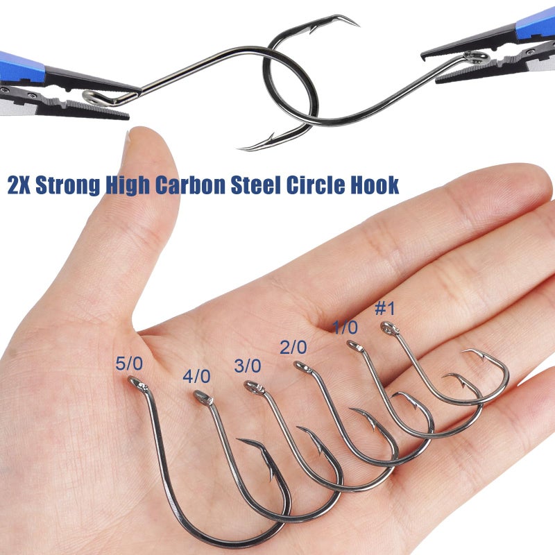 JSHANMEI 150PCS Fishing Hooks Circle Hooks, 2X Strong High Carbon Steel Freshwater Saltwater Octopus Catfish Hooks Offset Bulk Fishing Hooks Set #1 1/0 2/0 3/0 4/0 5/0 - Image 5