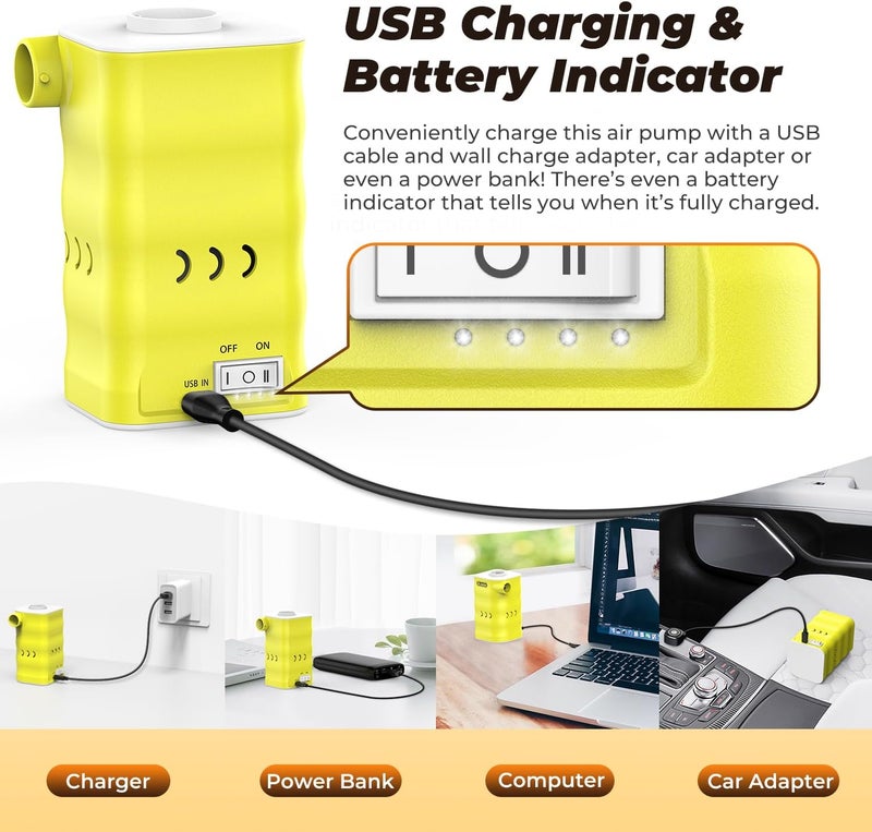 Dr.Meter Air Mattress Pump: Rechargeable 6000mAh Portable Battery Air Pump, Quick-Fill Electric Air Inflator Deflator for Outdoor Camping Inflatable Bed Pool Boat Float Raft Swimming Rings Vacuum Bag - Image 5