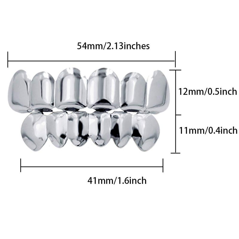 TOPGRILLZ 18K Gold Plated Hip Hop Custom Fit Teeth Grillz Set Caps with 4 Silicon Molding Bars (Silver 6 Fangs) - Image 2