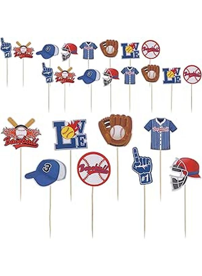 Baseball Cake Topper Set 24pcs Non Edible Cupcake Picks Sports Birthday Party Decorations - Image 1