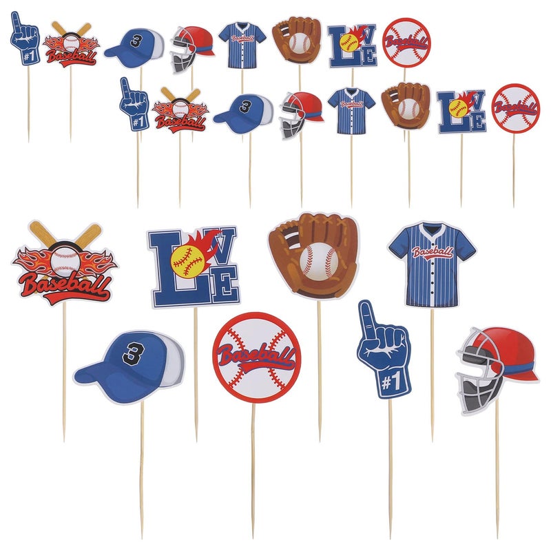 Baseball Cake Topper Set 24pcs Non Edible Cupcake Picks Sports Birthday Party Decorations - Image 2