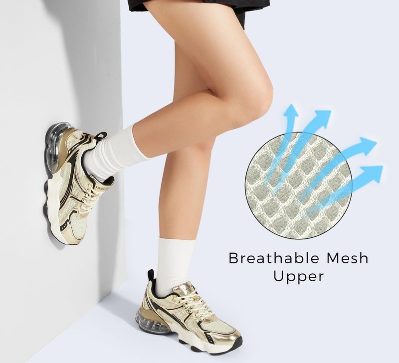 LUCKY STEP Women's Air Cushion Running Shoes Athletic Tennis Sneakers Lightweight Sports Mesh Gym Jogging Workout Walking Shoes(Gold/Beige,9 B(M) US) - Image 5