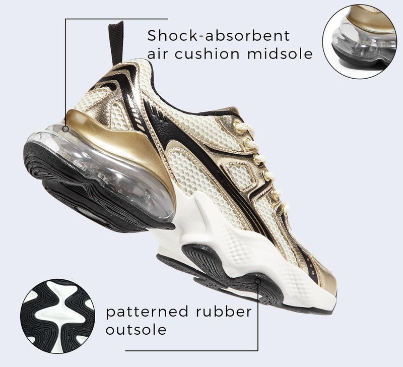 LUCKY STEP Women's Air Cushion Running Shoes Athletic Tennis Sneakers Lightweight Sports Mesh Gym Jogging Workout Walking Shoes(Gold/Beige,9 B(M) US) - Image 4