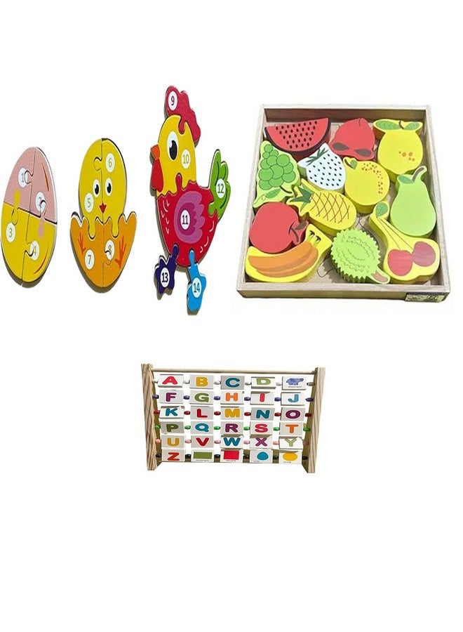 Kinder Creative Hen Life Cycle Jigsaw Puzzle,3D Fruits Stacking Puzzle,Alphabet Abacus Learning Toy, Educational Puzzle and Toys for Kids Pack of 3 - Image 1