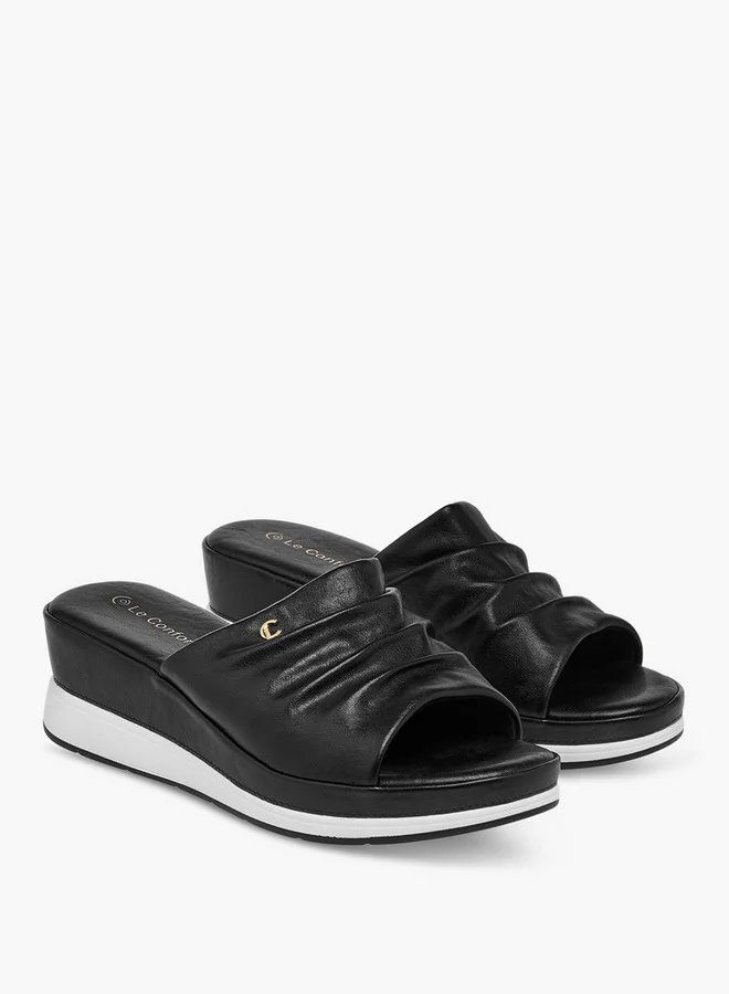 Le Confort Wrinkle Detail Slip-On Sandals with Wedge Heels