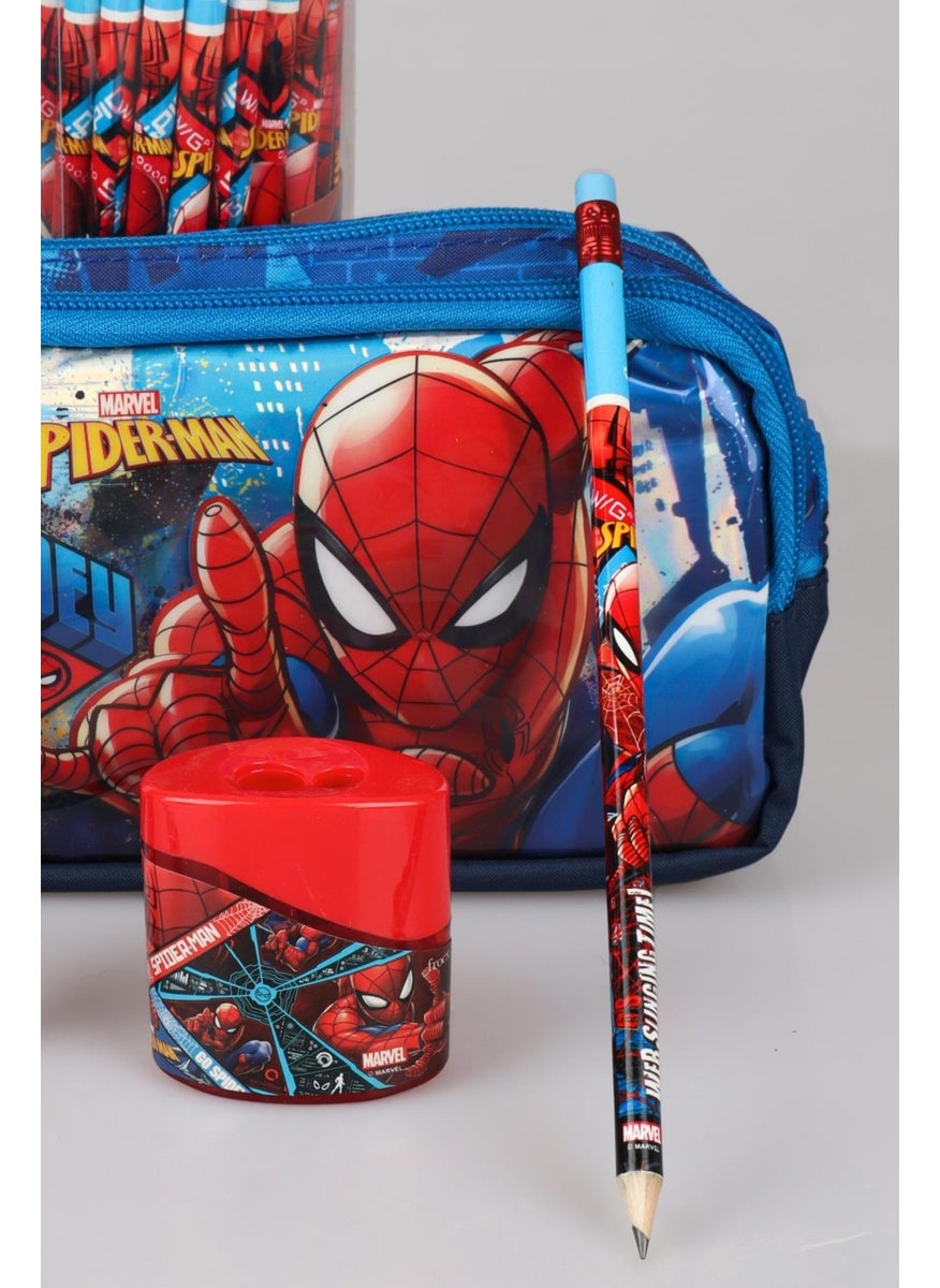 SPIDERMAN Licensed Pencil Bag, 2 Eraser Pencils, Double Blade Sharpener and Rocket Eraser Stationery Set  - Image 3