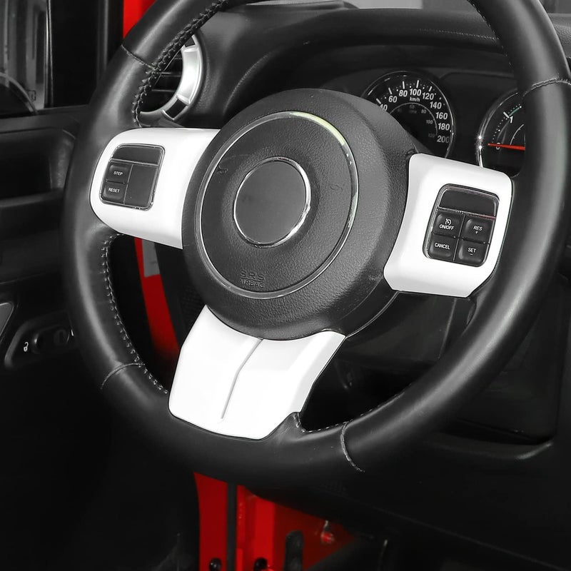 JeCar Interior Steering Wheel Decoration Trim Kits For Jeep Wrangler 2011-2017 JK & Unlimited/Patriot Compass 2011-2016 & Grand Cherokee 2011-2013, White - Image 4