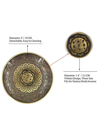 Incense Stick Holder, Brass Incense Burner with Retro Carving Pattern - with Ash Catcher, Incense Holder for Stick/Coil/Cone - Bronze - view 2