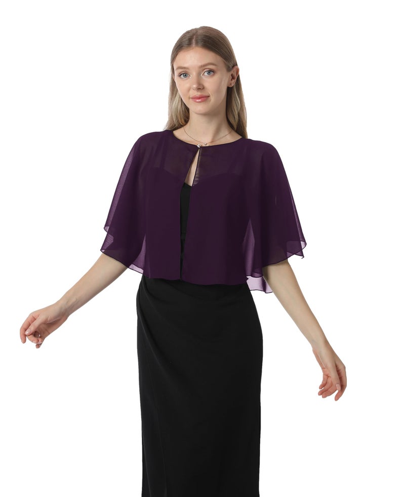 Hotshawl Chiffon Capelet Women's Soft capes Shawls and Wraps for Evening Dress Wedding Cape Cover Up (Plum Purple) - Image 5