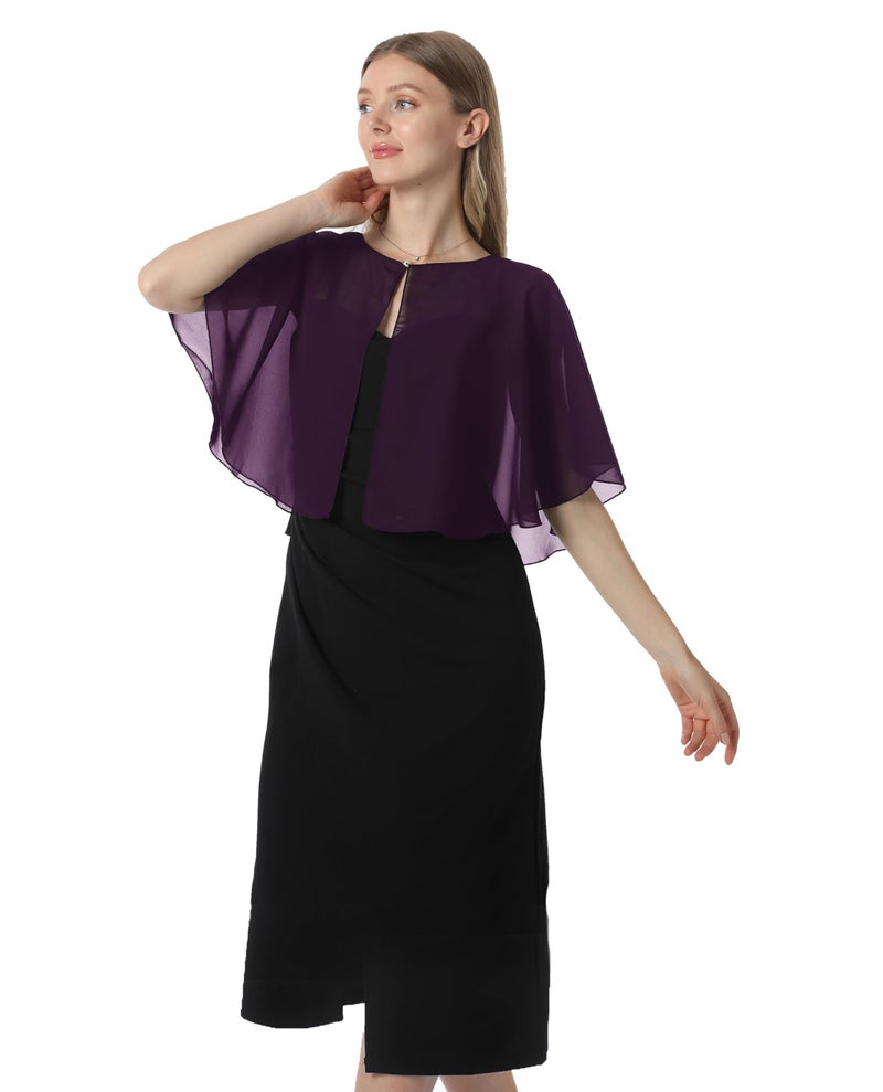 Hotshawl Chiffon Capelet Women's Soft capes Shawls and Wraps for Evening Dress Wedding Cape Cover Up (Plum Purple) - Image 4