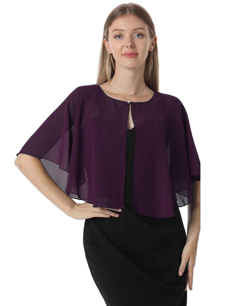 Hotshawl Chiffon Capelet Women's Soft capes Shawls and Wraps for Evening Dress Wedding Cape Cover Up (Plum Purple) - Image 1