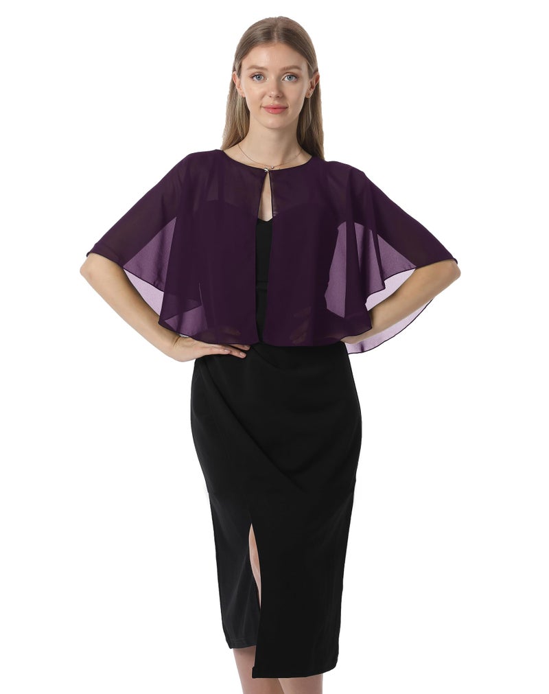 Hotshawl Chiffon Capelet Women's Soft capes Shawls and Wraps for Evening Dress Wedding Cape Cover Up (Plum Purple) - Image 3