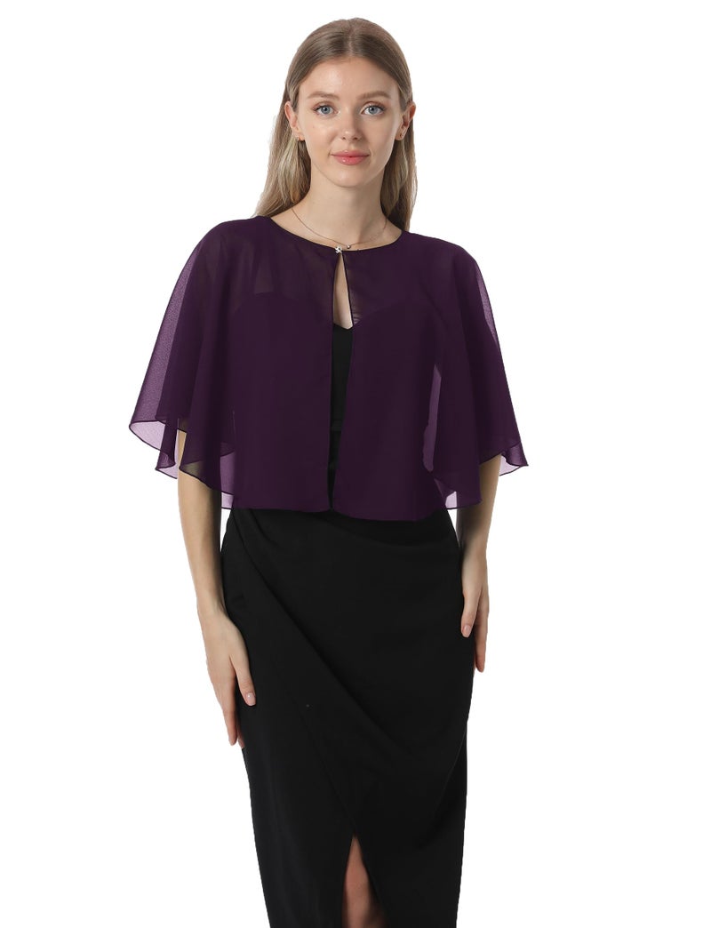 Hotshawl Chiffon Capelet Women's Soft capes Shawls and Wraps for Evening Dress Wedding Cape Cover Up (Plum Purple) - Image 2