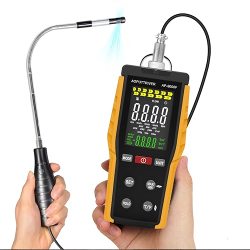 AOPUTTRIVER Hot Wire Anemometer AP-9000F Handheld CFM/CMM Air Flow Velocity Meter with Telescopic Probe Measures HVAC in-Duct Wind Speed Wind Flow Temperature 32.0-113.0℉,Air Flow Velocity (Thermal Anemometer) - Image 1