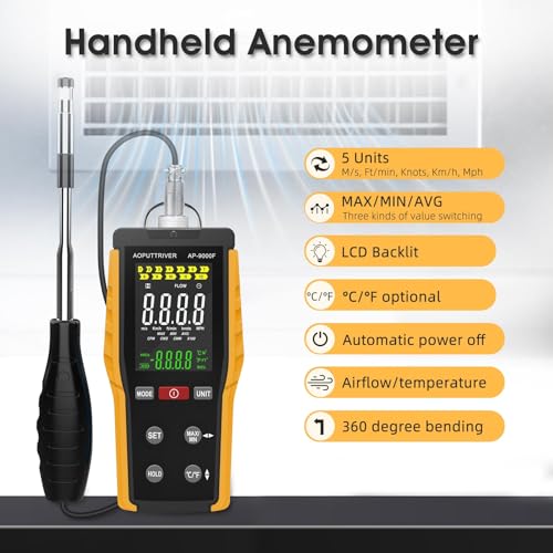 AOPUTTRIVER Hot Wire Anemometer AP-9000F Handheld CFM/CMM Air Flow Velocity Meter with Telescopic Probe Measures HVAC in-Duct Wind Speed Wind Flow Temperature 32.0-113.0℉,Air Flow Velocity (Thermal Anemometer) - Image 4