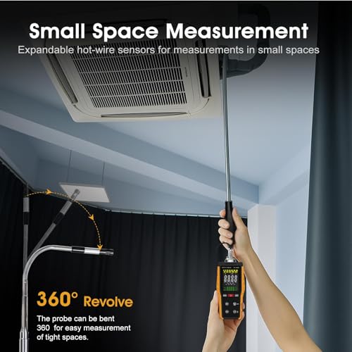 AOPUTTRIVER Hot Wire Anemometer AP-9000F Handheld CFM/CMM Air Flow Velocity Meter with Telescopic Probe Measures HVAC in-Duct Wind Speed Wind Flow Temperature 32.0-113.0℉,Air Flow Velocity (Thermal Anemometer) - Image 5