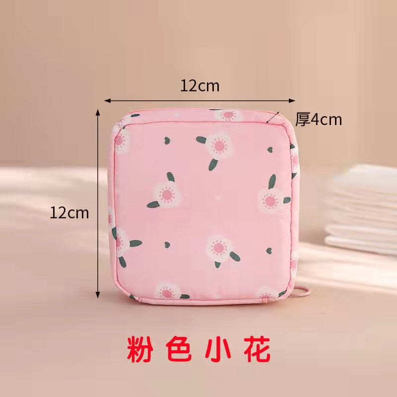 Large Capacity Sanitary Pad Pouch Pink Flower 