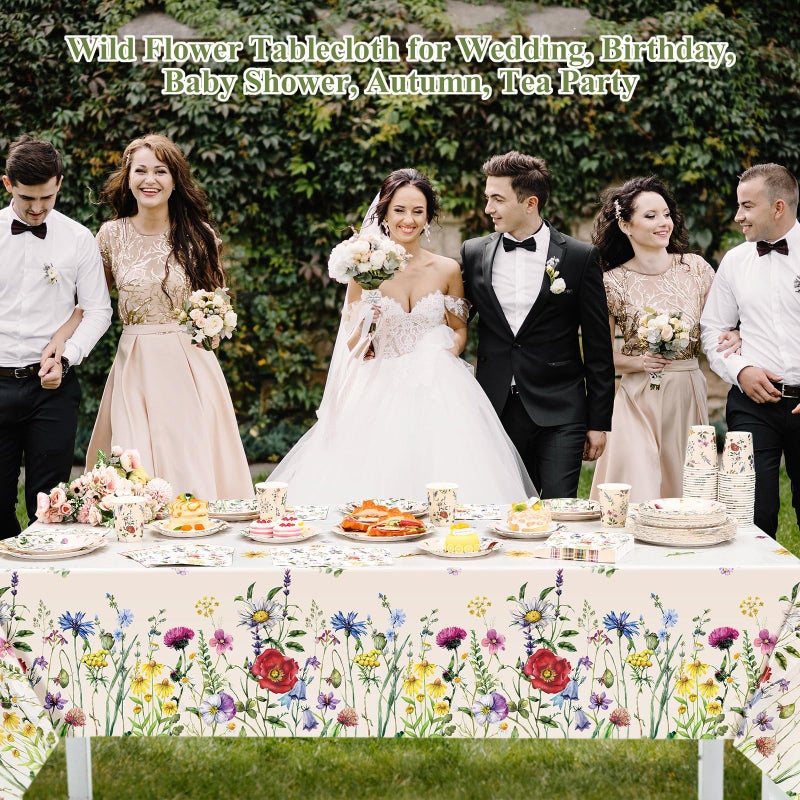 Layhit لائحة 202 قطعة لوازم تزيين حفلات الزهور أطباق ورقية من الزهور مناديل أكواب فراشة غطاء طاولة زهور برية لربيع صيف حفلات عيد الميلاد والزفاف (زهور برية 3 ريترو) - Image 5