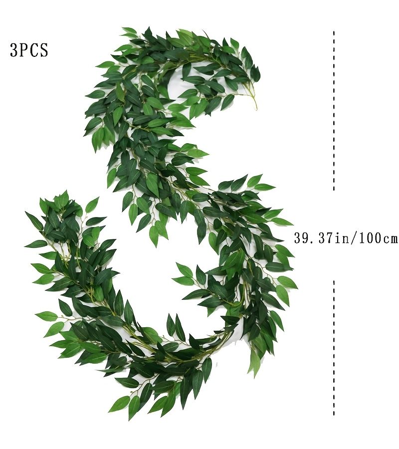 Set Of 3 Artificial Willow Vine Branches 39.37 Inches Long Faux Hanging Plants With Green Leaves For Indoor Outdoor Home Decor Weddings Arches Jungle Theme Birthday Gardens - Image 2