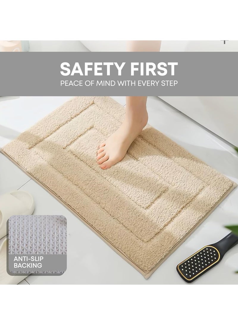 الروهيت طقم بساط حمام مكون من قطعتين، بساط حمام قابل للغسل، بساط هندسي رقيق مقاوم للبقع، بساط حمام ماص، بساط باب، بساط أرضي مضاد للانزلاق للحمام والمدخل، بيج - Image 3