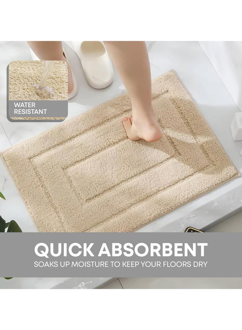 الروهيت طقم بساط حمام مكون من قطعتين، بساط حمام قابل للغسل، بساط هندسي رقيق مقاوم للبقع، بساط حمام ماص، بساط باب، بساط أرضي مضاد للانزلاق للحمام والمدخل، بيج - Image 4