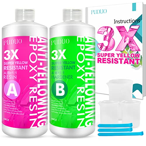 Puduo Epoxy Resin Crystal Clear Kit, Super Anti-Yellowing Craft Resin Epoxy 32OZ(16OZ Resin and 16OZ Hardener) for Art, Jewelry Making, Casting, Silicone Molds,Craft,Pigment by Puduo - Image 1