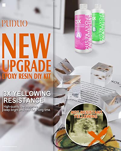 Puduo Epoxy Resin Crystal Clear Kit, Super Anti-Yellowing Craft Resin Epoxy 32OZ(16OZ Resin and 16OZ Hardener) for Art, Jewelry Making, Casting, Silicone Molds,Craft,Pigment by Puduo - Image 3