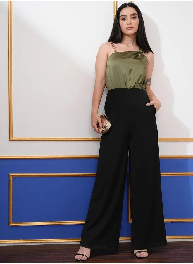 Tokyo Talkies Color Block One Shoulder Neck Jumpsuit