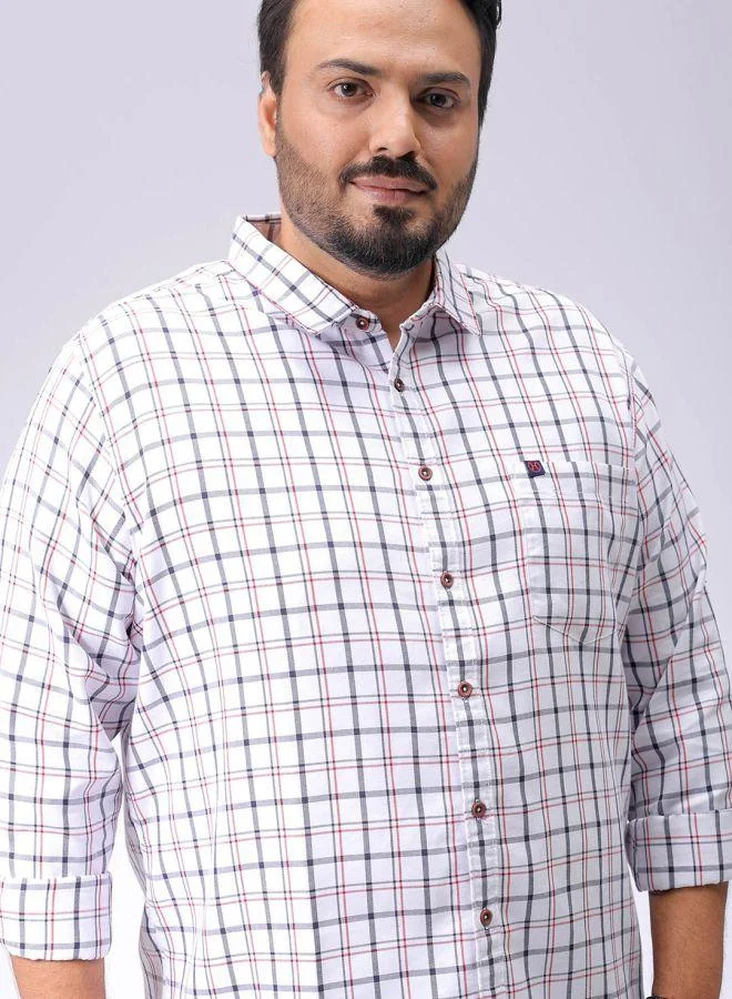 Men Plus Size Regular Fit Checkered Spread Collar Full Sleeves Casual Shirt