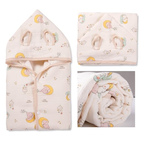 REMASS Hooded Towel Muslin Hooded Towel Made from Organic Cotton 6-Layer Cotton Bath Towel, Soft Bath Towels 25x51inches for Toddler Baby (Splashing Elephant) - Image 2