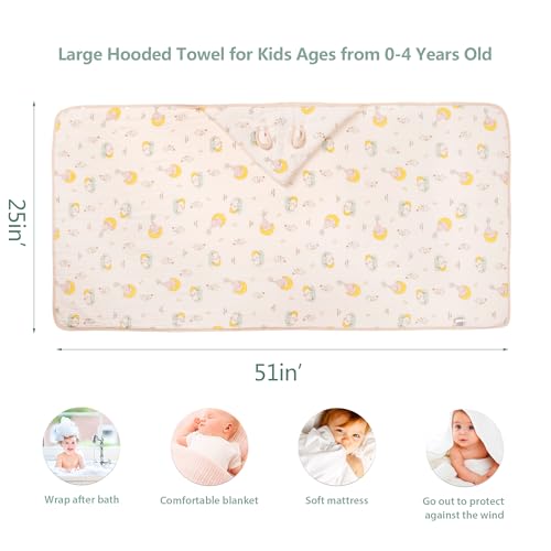 REMASS Hooded Towel Muslin Hooded Towel Made from Organic Cotton 6-Layer Cotton Bath Towel, Soft Bath Towels 25x51inches for Toddler Baby (Splashing Elephant) - Image 3