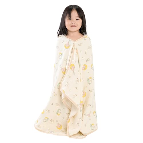 REMASS Hooded Towel Muslin Hooded Towel Made from Organic Cotton 6-Layer Cotton Bath Towel, Soft Bath Towels 25x51inches for Toddler Baby (Splashing Elephant) - Image 1