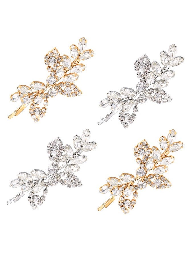 Waydress Waydress 4 Pcs Rhinestone Bridal Hair Clip Leaf Wedding Hairpin Bride Crystal Hair Barrette Accessories for Women (Silver Gold, Rhinestone Style)  - Image 1