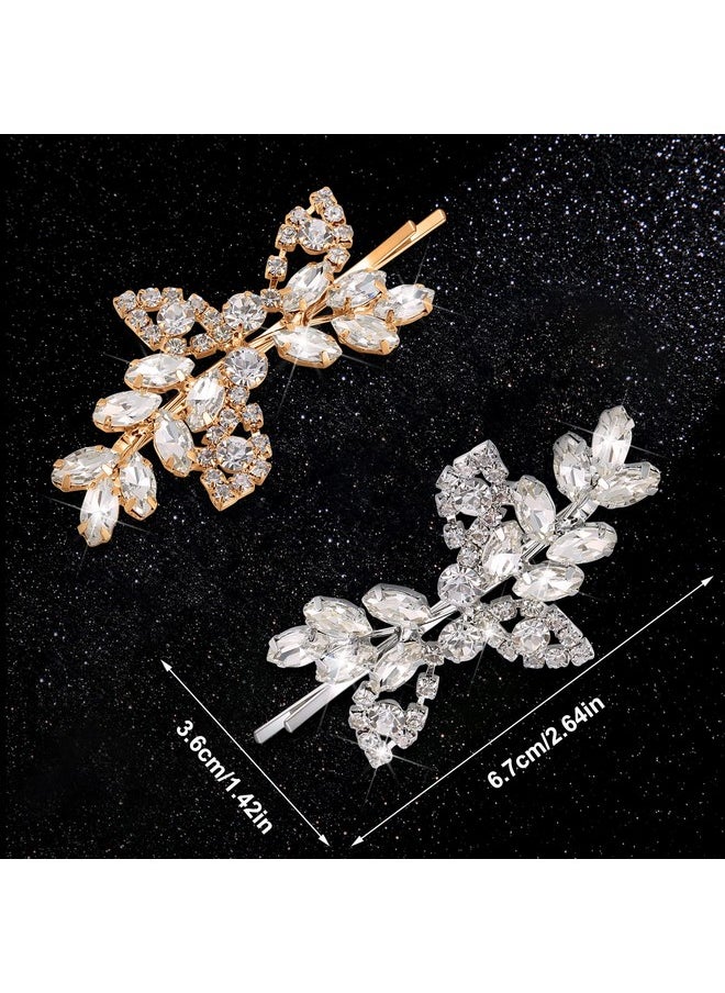 Waydress Waydress 4 Pcs Rhinestone Bridal Hair Clip Leaf Wedding Hairpin Bride Crystal Hair Barrette Accessories for Women (Silver Gold, Rhinestone Style)  - Image 2