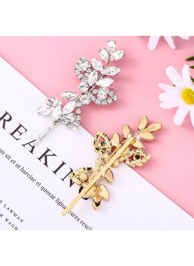 Waydress Waydress 4 Pcs Rhinestone Bridal Hair Clip Leaf Wedding Hairpin Bride Crystal Hair Barrette Accessories for Women (Silver Gold, Rhinestone Style)  - Image 3