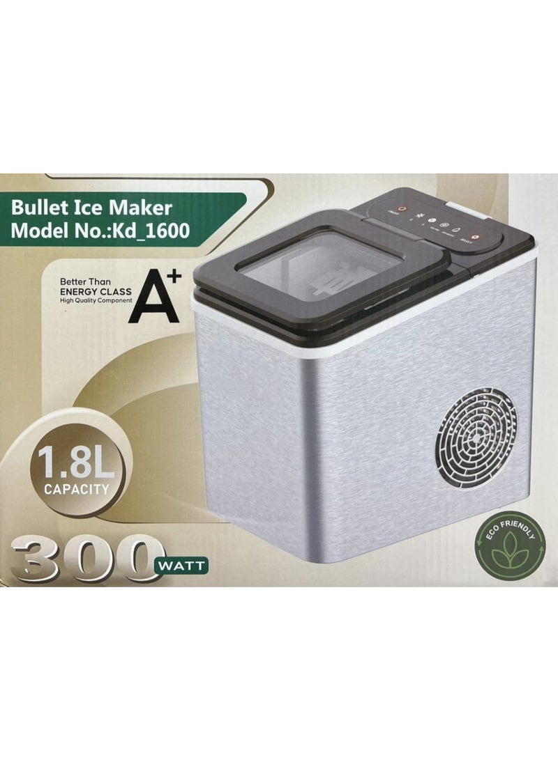 ماكينة صنع الثلج المحمولة Bullet بسعة 1.8 لتر، بقوة 300 واط، سريعة وهادئة، مزودة بخزان ماء ومغرفة - مثالية للمنزل والمكتب والمطبخ والبار والمقهى - Image 2