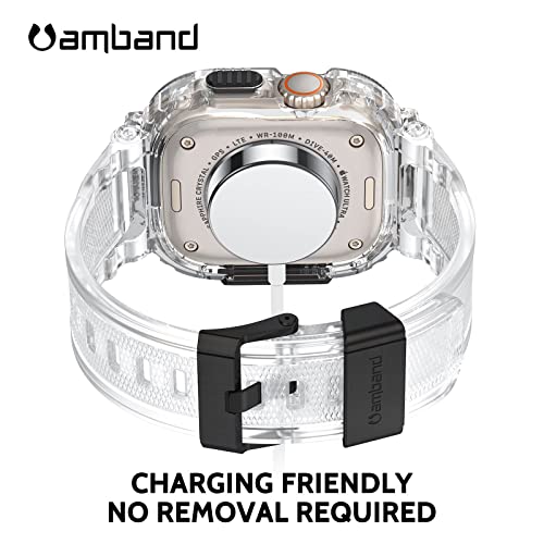 amBand Bands Case Screen Protector Compatible with Apple Watch Ultra 3/2/1 49mm, M1 Sport Series Rugged Cover Strap and 9H Tempered Glass Film, Military Protective Bumper for iWatch 49 mm Men Clear - Image 5